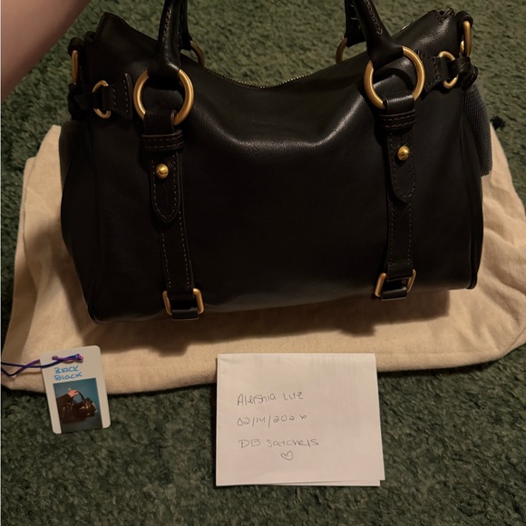 Dooney & Bourke Black Leather Satchel with Gold Accents - Picture 2 of 8